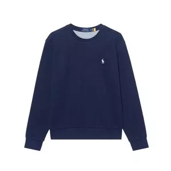 Polo Ralph Lauren FW23 однотонная флисовая толстовка с вышитым логотипом в виде маленького пони и круглым вырезом, с длинными рукавами, мужская толстовка темно-синего цвета MNPOKNI16821901-410 S