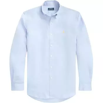 Polo Ralph Lauren FW23 Однотонная однобортная повседневная рубашка с длинным рукавом и вышивкой в виде маленького пони, мужские рубашки синего цвета 710791449-040 S