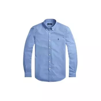 Polo Ralph Lauren FW23 Однотонная однобортная рубашка с длинным рукавом и вышитым логотипом Мужские рубашки синего цвета 710903588-003 S