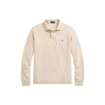 Polo Ralph Lauren FW23 однотонная рубашка поло с вышитым маленьким пони, облегающая, с длинным рукавом, унисекс, рубашки поло, не совсем белые MNPOKNI16822278-020 XXL