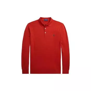 Polo Ralph Lauren FW23 Однотонная вышитая футболка-поло с длинным рукавом и вышитым логотипом, мужская, оранжевая MNPOKNI16823249-800 XL