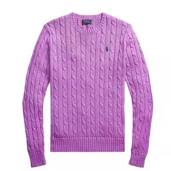 Polo Ralph Lauren FW23 Однотонный фирменный логотип с вышитым маленьким пони, круглый вырез, длинный рукав, вязаный свитер для женщин, розовый, фиолетовый 211570012-138PINK S
