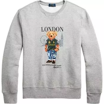 Polo Ralph Lauren Fw23 однотонный флисовый свитер с круглым вырезом и длинными рукавами с рисунком медведя и города, мужская толстовка серого цвета MNPOKNI16820693-020 S