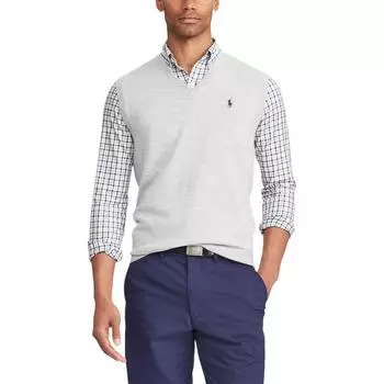 Polo Ralph Lauren FW23 Однотонный хлопковый жилет без рукавов с V-образным вырезом Мужские топы Светло-серый 710756539-004 M