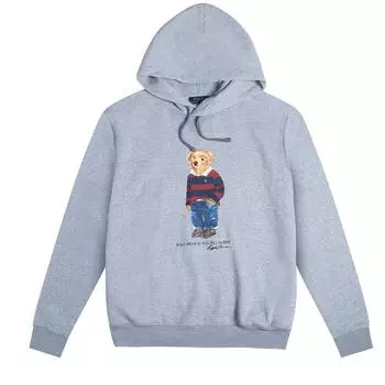 Polo Ralph Lauren FW23 Однотонный свитшот из флиса с капюшоном и длинными рукавами с узором медведя Мужской свитшот Серый 710790597-002 XL
