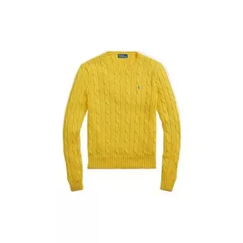 Polo Ralph Lauren FW23 однотонный вязаный свитер с круглым вырезом и длинными рукавами, женский свитер, желтый 211570012041 XL