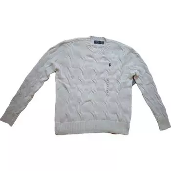 Polo Ralph Lauren FW23 однотонный женский свитер с вышитым маленьким пони, ребристый, с круглым вырезом и длинными рукавами, белый 211706244-007 XS