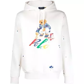 Polo Ralph Lauren FW23 Paint Splash Logo Print Loose Fit Hoodie Men Hoodies White 710926546-001 L