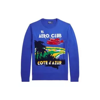Polo Ralph Lauren FW23 Письменный узор с круглым вырезом, свитер, мужской свитер, синий 710A30453-001 M