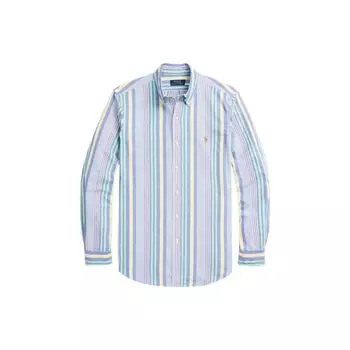 Polo Ralph Lauren FW23 Полосатая однобортная повседневная рубашка с длинным рукавом для мужчин рубашки Розовый Синий 710928925-001 L