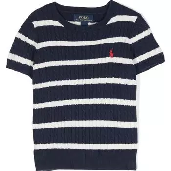 Polo Ralph Lauren FW23 Полосатый логотип с длинным рукавом и круглым вырезом вязаный свитер детский свитер темно-синий 313925442-002 S