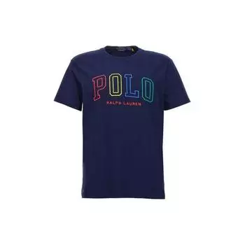 Polo Ralph Lauren FW23 Принт логотипа Прямой крой Круглый вырез Короткий рукав Футболка Мужские футболки Темно-синие 710929077-001 M