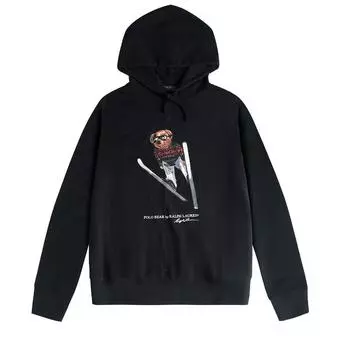 Polo Ralph Lauren FW23 Ski Bear Pattern Hooded Fleece Long Sleeve Sweatshirt Men sweatshirt Black MNPOKNI16810464-B10 S