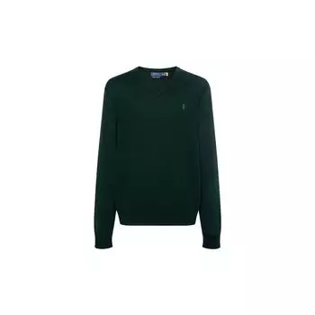 Polo Ralph Lauren FW23 Solid Logo Вышитый V-образный вырез Пуловер Длинный рукав Свитер Мужской свитер Темно-зеленый 710883124-012 XL