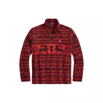 Polo Ralph Lauren FW23 Сплошной принт, полумолния, длинный рукав, пуловер, толстовка, мужская толстовка, красный цвет MNPOKNI16823181-600 S