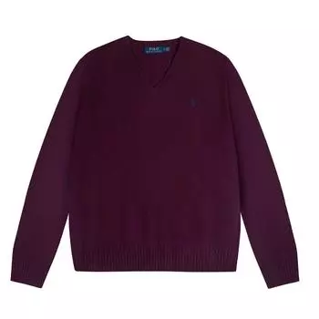 Polo Ralph Lauren FW23 Свитер с V-образным вырезом и длинными рукавами, вышитый логотипом Pony, мужской свитер, бордовый 710758368-005 XS