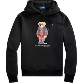 Polo Ralph Lauren FW23 Толстовка флисовая с длинным рукавом и капюшоном с рисунком медведя Мужская толстовка Черный MNPOKNI16820293-001 S