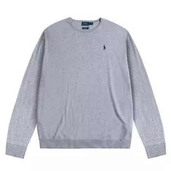 Polo Ralph Lauren FW23 Трикотажный свитер с вышивкой логотипа Pony, с круглым вырезом и длинными рукавами, женский, серый 211737541-002 L