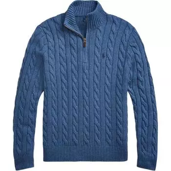 Polo Ralph Lauren FW23 Трикотажный свитер с длинным рукавом на молнии до половины, с вышивкой логотипа Pony, мужской, синий MNPOSWE16820504-400 S