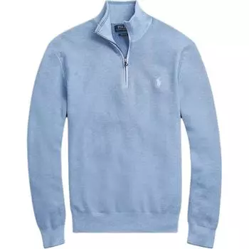 Polo Ralph Lauren FW23 Трикотажный свитер с длинным рукавом на молнии до середины, с вышивкой логотипа Pony, мужской свитер, небесно-голубой, MNPOSWE16810318-B28 M