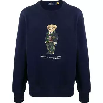 Polo Ralph Lauren FW24 College Style Bear Pattern Crewneck Флисовая толстовка с длинными рукавами Мужская толстовка Темно-синяя MNPOKNI16821719-410 S