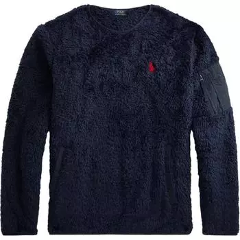 Polo Ralph Lauren FW24 однотонный длинный плюшевый свитшот с вышитым маленьким пони, карманом и круглым вырезом, мужская толстовка, темно-синяя MNPOKNI16821074-410 S