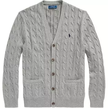 Polo Ralph Lauren FW24 однотонный маленький вышитый логотип пони с закрученным V-образным вырезом и длинными рукавами кардиган свитер мужской свитер серый MNPOSWE16821739-020 M