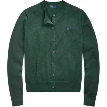 Polo Ralph Lauren FW24 однотонный однобортный свободный свитер с вышитым маленьким пони с длинным рукавом женский свитер зеленый WMPOSWENDW20308-300 S