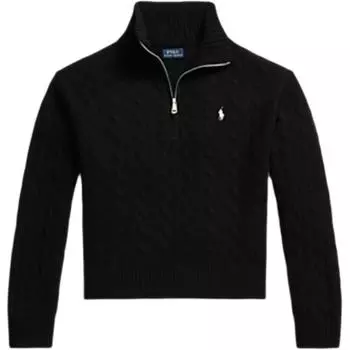 Polo Ralph Lauren FW24 Однотонный пуловер с вышивкой логотипа Свитер с длинным рукавом Женский свитер Черный 211956675-004 XS
