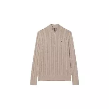 Polo Ralph Lauren FW24 однотонный свитер с вышитым узором «маленький пони» крупной вязки с полумолнией, мужской свитер цвета овсянки 710919213-010 S