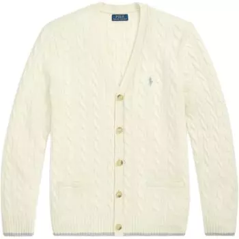 Polo Ralph Lauren FW24 однотонный вязаный свитер с V-образным вырезом и вышивкой в виде маленького пони, мужской свитер кремового цвета MNPOSWE16822052-101