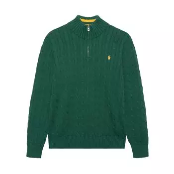 Polo Ralph Lauren FW24 Однотонный вышитый логотип с высоким воротом и длинными рукавами Детский свитер Зеленый 323868894-019 XL