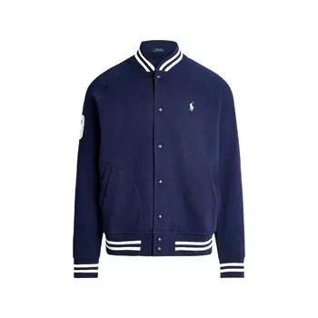 Polo Ralph Lauren FW24 Полосатый логотип бейсбольный воротник однобортный длинный рукав куртка мужская куртка темно-синяя 710935535-001 M