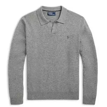 Polo Ralph Lauren FW24 Пуловер с принтом логотипа Прямой Длинный рукав Рубашка поло Мужские топы Серый 710946001-002 M