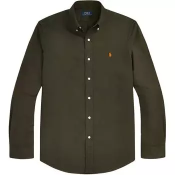 Polo Ralph Lauren FW24 Solid Logo Embroidered Point Collar Loose Long Sleeve Shirt Men Shirts Olive-Green MNPOWOV16823843-300 S