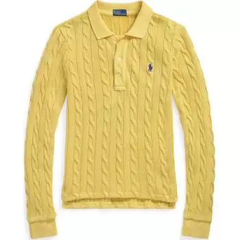 Polo Ralph Lauren FW24 Solid Slim Fit Cable Knit Cotton Polo Shirt Long Sleeve Polo Shirt Women tops Autumn-Yellow WMPOKNINB920218-700 S