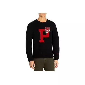Polo Ralph Lauren FW24 Свитер мужской трикотажный с круглым вырезом и нашивкой с вышивкой в виде головы тигра, логотип, черный MNPOSWE16820927-001 M