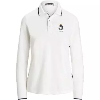 Polo Ralph Lauren FW24 Вышитый логотип с медведем Slim Fit Поло с длинным рукавом Женские топы Керамика-белый WMXGKNINB920259-100 XS
