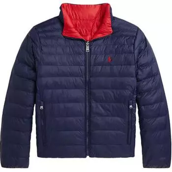 Polo Ralph Lauren хлопковая куртка детская с вышитым логотипом на молнии с воротником-стойкой, двусторонняя, с длинным рукавом, детские куртки синего цвета 323949914-002 XL