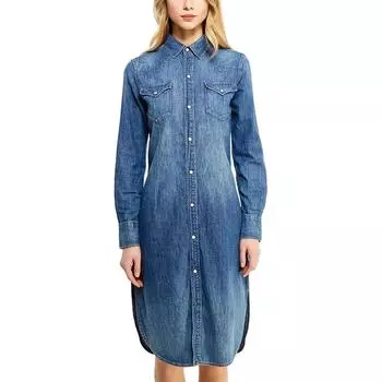 Polo Ralph Lauren Хлопковое платье из стираного денима с карманом и длинным рукавом Женские платья Синий 211761854-001 XS
