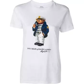 Polo Ralph Lauren Хлопковый пуловер с принтом медведя, футболка с коротким рукавом, женские футболки, белый 211822235-001 L