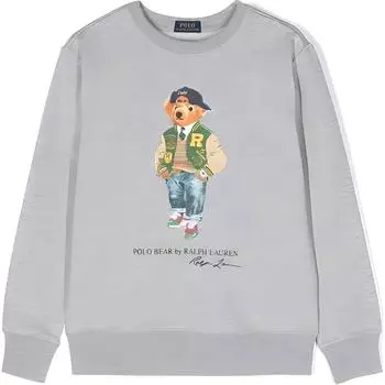 Polo Ralph Lauren Hoodie Kids Пуловер с круглым вырезом и принтом медведя, с длинными рукавами, детские толстовки с капюшоном, серый 323960439-003 XL