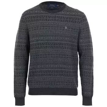 Polo Ralph Lauren Jacquard Pony Logo Вышитый шерстяной свитер с круглым вырезом и длинными рукавами, мужской свитер Серый MNPOSWE16810421-C60 S