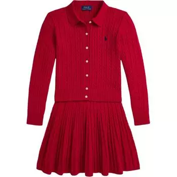 Polo Ralph Lauren Kids FW24 Однотонный комплект из двух предметов с узором «косички» Детское платье красного цвета CWPO2STG2U20015-600 L