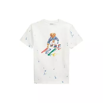 Polo Ralph Lauren Kids Графический принт Пуловер Круглый вырез Футболка с коротким рукавом Детские топы Белый 323925604-001 L