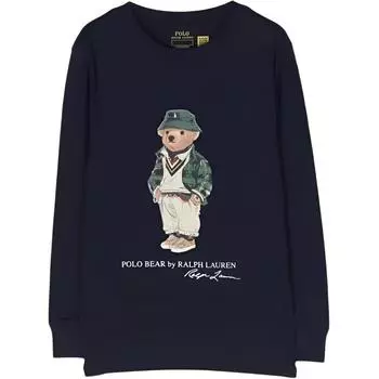 Polo Ralph Lauren Kids однотонная футболка с длинным рукавом и рисунком в виде мультфильма, детские топы синего цвета 323883620-003 L