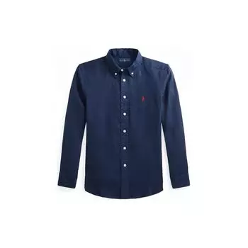 Polo Ralph Lauren Kids SS23 Solid Logo Embroidered Long Sleeve Shirt Детские рубашки Navy-Blue 321865270-006 M