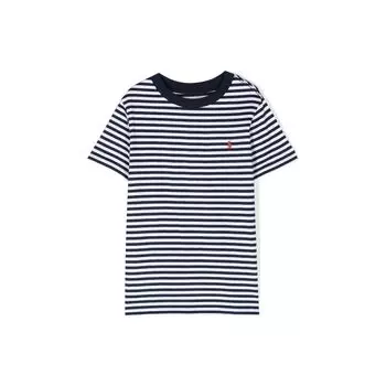 Polo Ralph Lauren Kids SS23 вышитый логотип в полоску принт круглый вырез короткий рукав футболка детские топы темно-синие 323892290-001 M