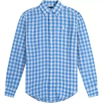 Polo Ralph Lauren Клетчатая льняная рубашка с вышивкой логотипа Pony и длинным рукавом Женская рубашка Сине-белая 211780668-007 XXS