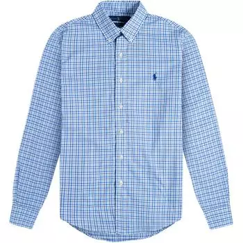 Polo Ralph Lauren Клетчатая рубашка из поплина с длинным рукавом и вышивкой логотипа Pony для мужчин, синяя 710784272-003 S
